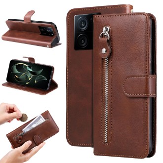 For Xiaomi 13T / Redmi K60 Ultra Calf Texture Zipper Leather Phone Case(Brown)