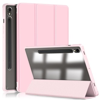 For Samsung Galaxy Tab S9 Acrylic 3-folding Smart Leather Tablet Case(Pink)
