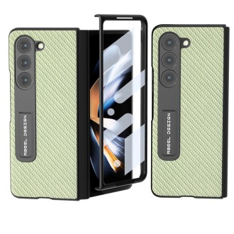 For Samsung Galaxy Z Fold5 ABEEL Integrated Carbon Fiber Texture Protective Phone Case with Holder(Green)