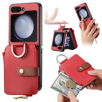 For Samsung Galaxy Z Flip5 5G Vertical Flip Zipper Wallet Ring Leather Phone Case(Red)