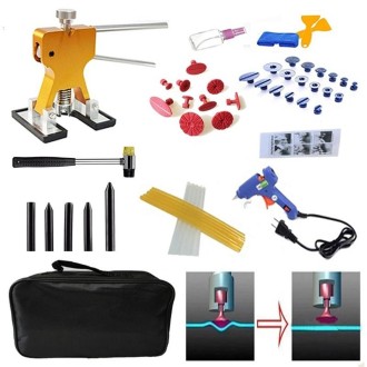 50 in 1 Auto Car Metal PDR Dent Lifter-Glue Puller Tab Hail Removal Paintless Car Dent Repair Tools Kit, with 20W Glue Gun, US P