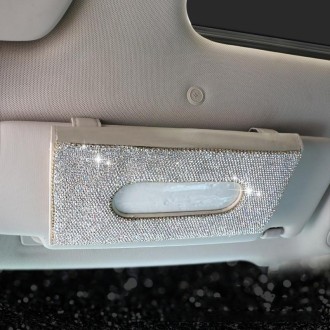 Car Tissue Box Car Hanging Sun Visor Pumping Box(Beige White Diamonds)