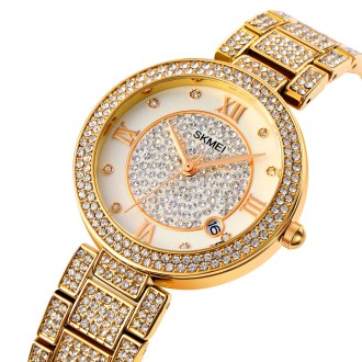 SKMEI 1739 Diamond Roman Numerals Round Dial Quartz Watch for Ladies(Gold)