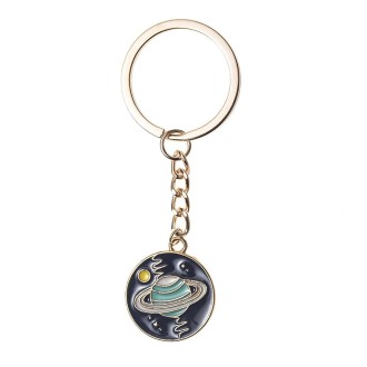 5 PCS Drip Oil Round Keychain Key Ring Bag Pendant(Cosmic Planet)