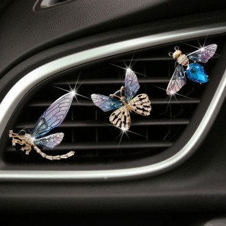 3pcs/set Metal Butterfly Dragonfly Bee Car Air Vent Aromatherapy Decorative Clip(Blue)