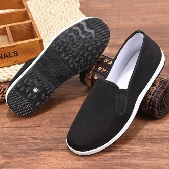 Men Spring and Summer Breathable Slip-on Canvas Breathable Non-slip Work Shoes, Size: 35(Black -bottom)