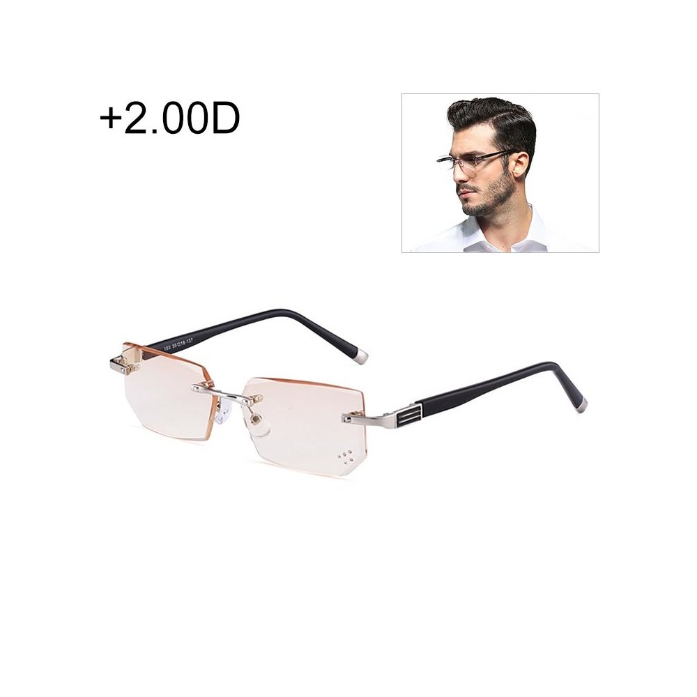 Men Anti Fatigue & Blue-ray Rimless Rhinestone Trimmed Presbyopic Glasses, +2.00D