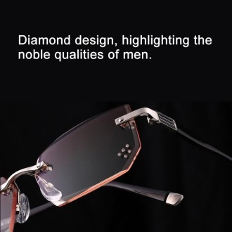 Men Anti Fatigue & Blue-ray Rimless Rhinestone Trimmed Presbyopic Glasses, +2.00D