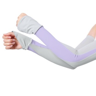 1 Pair Summer Sun Protection Extended Ice Sleeves UV Protection Arm Sleeves, Size: M(Light Gray+Purple)