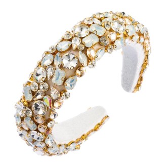 Geometric Rhinestone Headband Wide Side Full Rhinestone Color Thickened Sponge Hair Accessory(White)