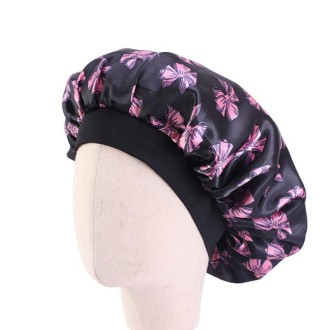 K-14 Children Printed Satin Nightcap Adjustable Stretch Hair Care Hat Shower Cap, Size: One Size(Pink Bow)