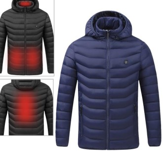 USB Heated Smart Constant Temperature Hooded Warm Coat for Men and Women (Color:Blue Size:XXL)