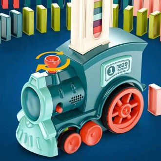 Children Dominoes Toy Train Electrical Music Light Train Automatic Casting Tokens Toy(Blue)