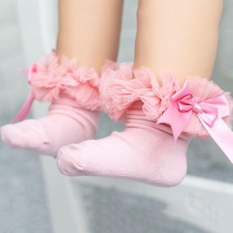 3 Pairs Bow Lace Socks Baby Cotton Ankle Socks, Size:S(Pink)