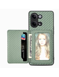 For OPPO Reno9 Carbon Fiber Magnetic Card Bag Phone Case(Green)