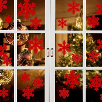 Creative Window Glass Door Removable Christmas New Year Festival Wall Sticker Decoration(Red Snowflake)