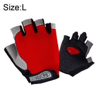 Summer Men Women Fitness Gloves Gym Weight Lifting Cycling Yoga Training Thin Breathable Antiskid Half Finger Gloves, Size:L(Red