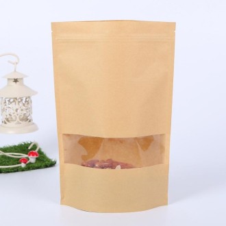 50 PCS Zipper Self Sealing Kraft Paper Bag with Window Stand Up for Gifts/Food/Candy/Tea/Party/Wedding Gifts, Bag Size:20x30+5cm