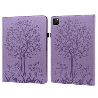 For iPad Air 2020 / Pro 11 2020 Tree & Deer Pattern Pressed Printing Horizontal Flip PU Leather Tablet Case with Holder & Card S