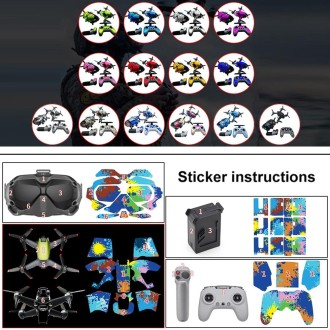 FPV-TZ-SF 4 in 1 Waterproof Anti-Scratch Decal Skin Wrap Stickers Personalized Film Kits for DJI FPV Drone & Goggles V2 & Remote