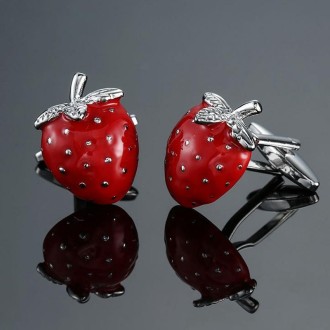 Men Clover Rose Pattern Cufflinks, Color: Red Strawberry