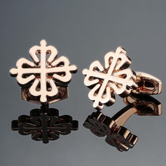 Men Brass Plated Shirt Cufflinks, Color: Rose Gold Cross Flower