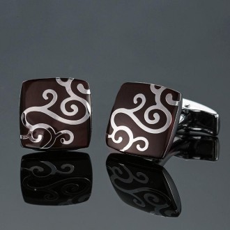 Men Clover Rose Pattern Cufflinks, Color: Wine Red Silver Pattern