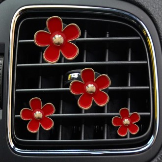 4pcs/set Small Chrysanthemum Perfume Alloy Jewelry Car Air Outlet Decoration Clip, Color: Red