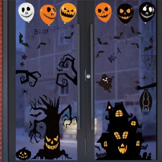 Halloween Decoration Stickers Pumpkin Lamp Spider Ghost Electrostatic Stickers,Style: BQ040ABCD-50-51