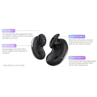 For Samsung Galaxy Buds Live AhaStyle PT132 S+M+L Silicone Earbud(Black)