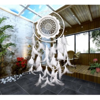 Creative White Lace Flower Dream Catcher Wind Chimes Feather Pendant for Home Wall Decorations Ornament, Random Style Delivery