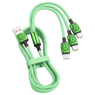 YT23085 Carved 3.5A 3 in 1 USB to Type-C / 8 Pin / Micro USB Fast Charging Cable, Cable Length: 1.2m(Green)