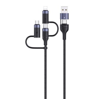 USAMS US-SJ547 U62 USB + Type-C / USB-C toType-C / USB-C + 8 Pin + Micro Aluminum Alloy PD Fast Charging Data Cable, Length: 1.2