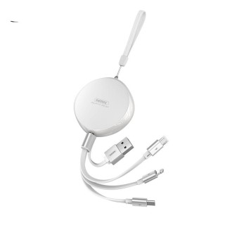 REMAX RC-185th 3 in 1 2.1A USB to 8 Pin + USB-C / Type-C + Micro USB Sury Series Telescopic Charging Data Cable(White)