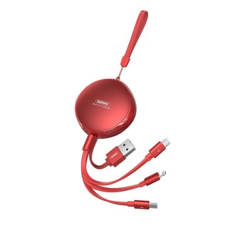 REMAX RC-185th 3 in 1 2.1A USB to 8 Pin + USB-C / Type-C + Micro USB Sury Series Telescopic Charging Data Cable(Red)