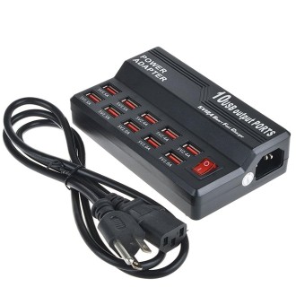 W-838 60W 10 Ports USB Fast Charging Dock Desktop Smart Charger AC100-240V, US Plug (Black)