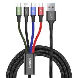 Baseus Rapid Series 4 in 1 1.2m 3.5A USB to 2 x USB-C / Type-C + 8Pin + Micro USB Cable, For iPhone, Galaxy, Huawei, Xiaomi, HTC