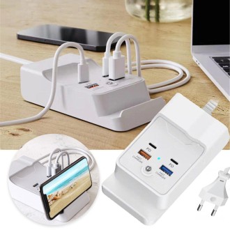 PD 20W Dual USB-C / Type-C + Dual USB 4-Port Fast Charging Hub For Smartphone Tablet EU Plug