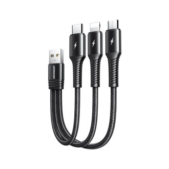 JOYROOM S-01530G9 3.5A 3 in 1 USB to Micro USB + USB-C / Type-C + 8 Pin Short Charging Cable(Black)