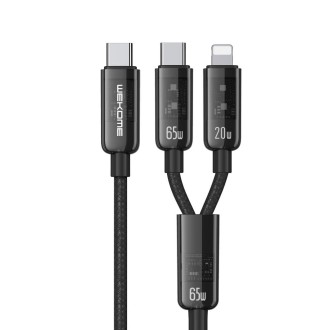 WK WDC-194 Pioneer Series 2 in 1 65W USB-C/Type-C to USB-C/Type-C+8 Pin Fast Charging Data Cable, Length: 1m(Black)