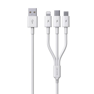 WK WDC-111 5A 3 In 1 8 Pin + Micro + Type-C / USB-C Multi-function Super-fast Charging Cable, Length: 1.3m(White)