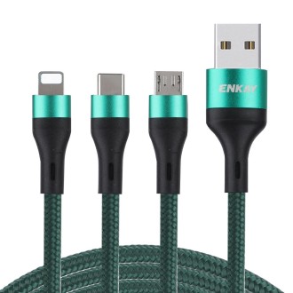 ENKAY ENK-CB120 3 in 1 1.2m USB 3.0 to Type-C / 8 Pin / Micro USB 5A Fast Charging Cable(Green)