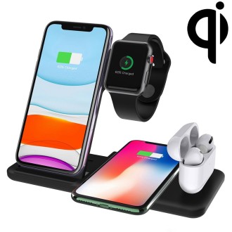 Q20 4 In 1 Wireless Charger Charging Holder Stand Station For iPhone / Apple Watch / AirPods, Support Dual Phones Charging (Blac