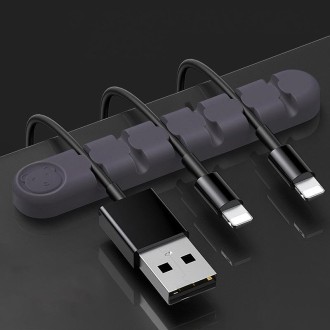 6 Holes Bear Silicone Desktop Data Cable Organizing And Fixing Device(Lavender Gray)