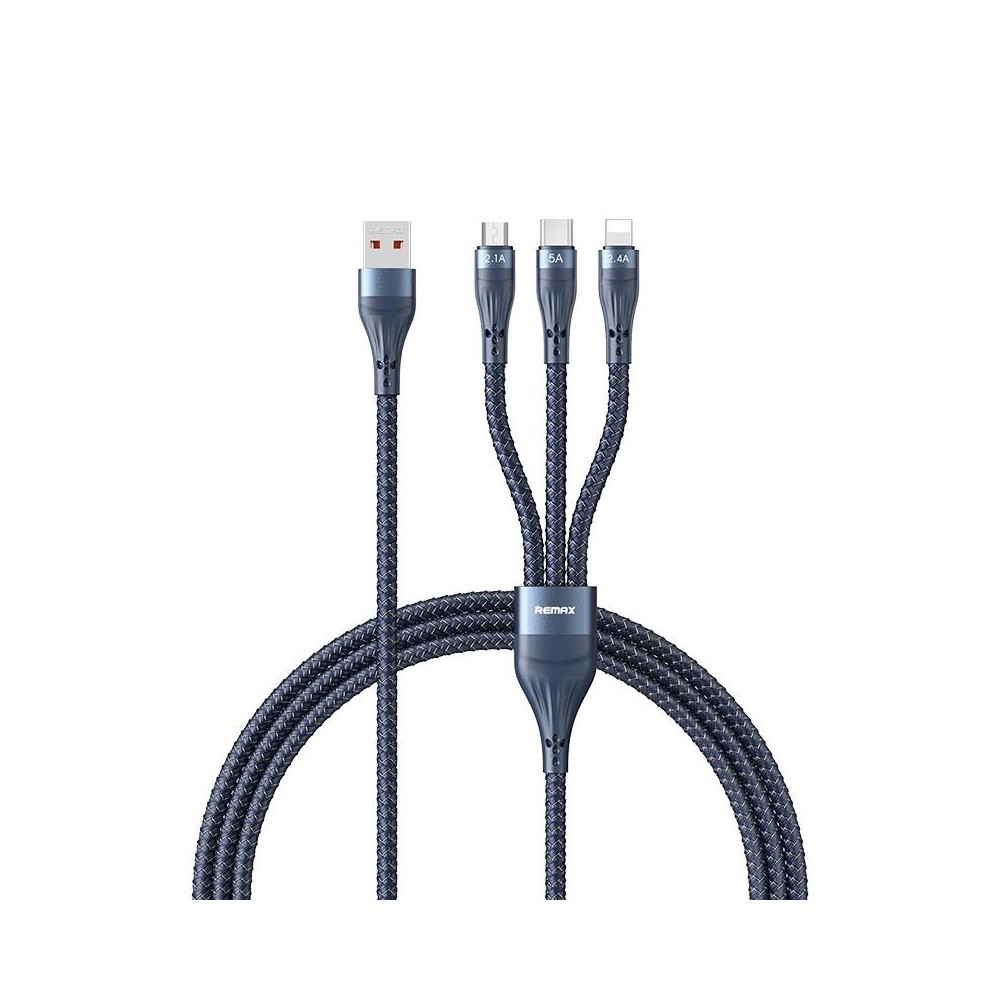 REMAX RC-199th Whirly Series 5A USB to USB-C / Type-C + 8 Pin + Micro USB Fast Charging Data Cable, Cable Length: 1.2m(Midnight 