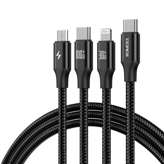 ROMOSS PD100W 3-In-1 Data Cable Type-C/USB-C To 8 Pin & Type-C & Micro Fast Charging Line 1.5m(Black)