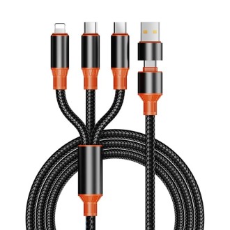 ENKAY 6-in-1 5A USB + Type-C to Type-C / 8 Pin / Micro USB Multifunction Fast Charging Cable, Length:1.2m(Black Orange)