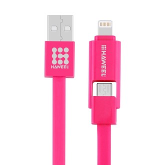 HAWEEL 1m 2 in 1 Micro USB & 8 Pin to USB Data Sync Charge Cable(Magenta)