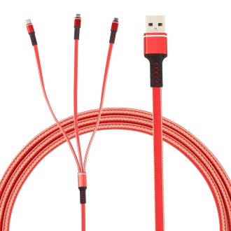 1.2m USB to 8 Pin + USB-C / Type-C + Micro USB 3 in 1 Nylon Braided Charging Cable(Red)