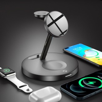 15W 3-In-1 Magnetic Wireless Charging Mobile Phone Headphone Fast Charging With Light(Black)